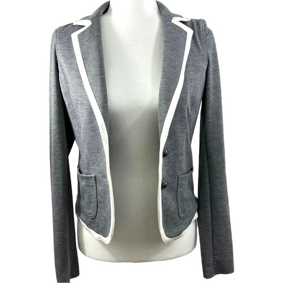 AEROPOSTALE Knit Blazer Jacket Womens Small P Gray White Long Sleeve Pockets - Picture 2 of 15